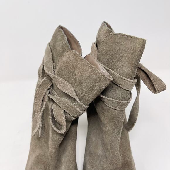 Steve Madden Womens 7 Taupe Loreen Suede Leather Tie Strap Ankle Booties Almond - Picture 7 of 12